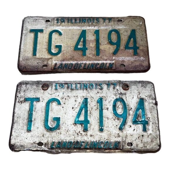 Vintage 1977 Illinois land of Lincoln Rustic Pair license plate set a two TG4194 - Picture 1 of 3